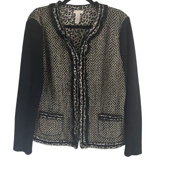 Chico's Sweaters - Chico's Size 3 Large Leopard Twee Tweed Wool Blend Career Cardigan Sweater